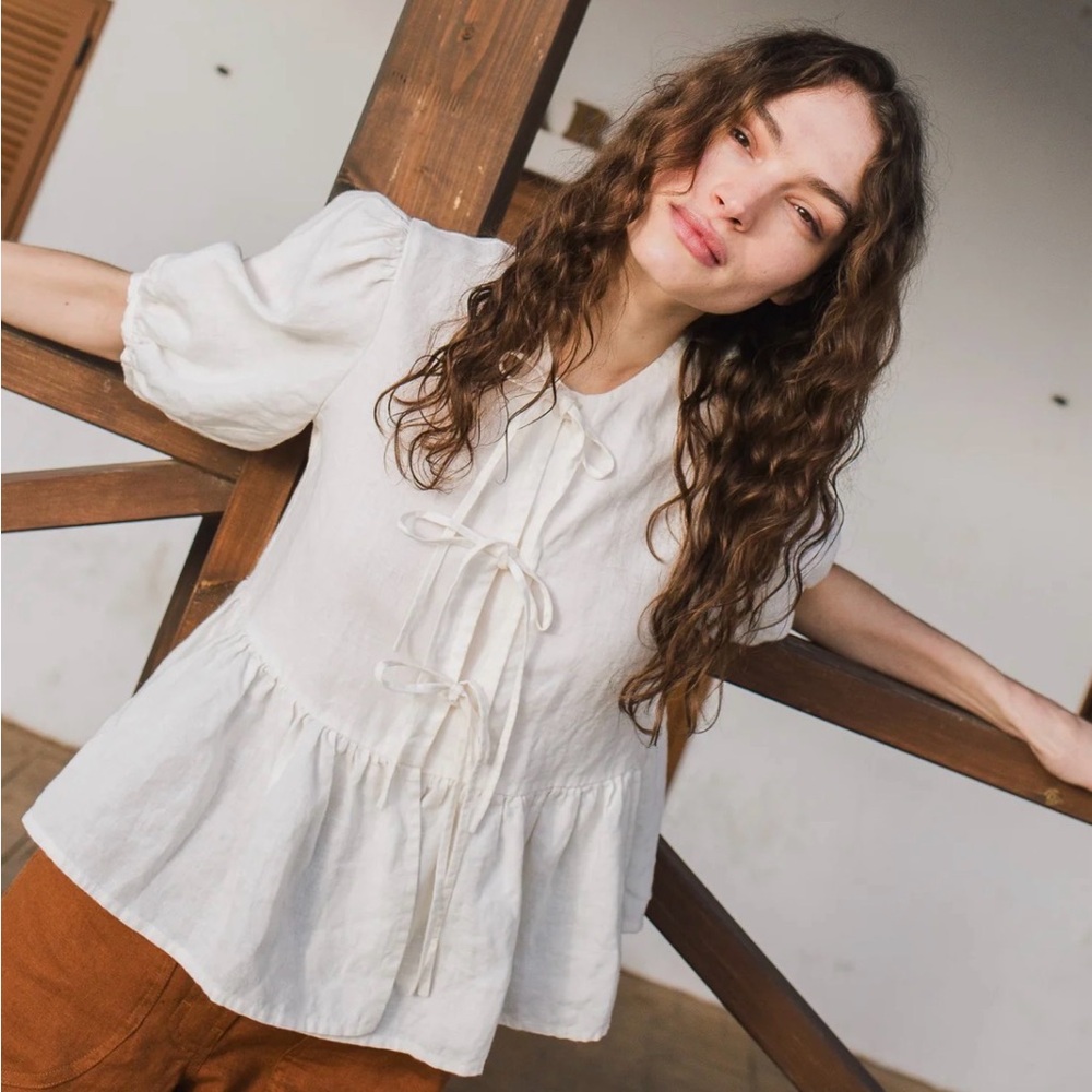 Not Perfect Linen MELINA Tie Blouse - Picture 5 of 5